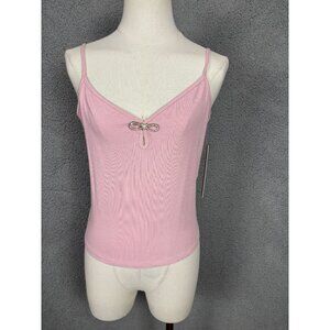 Almost Famous Juniors' Pink Rhinestone Bow Ribbed Cami Tank Top Size XL NWT's